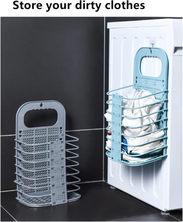 Collapsible Laundry Basket – Hanging Plastic Hamper with Handle for Dorm, Home & Small Spaces (White) - Image 3