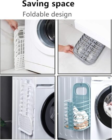 Collapsible Laundry Basket – Hanging Plastic Hamper with Handle for Dorm, Home & Small Spaces (White)