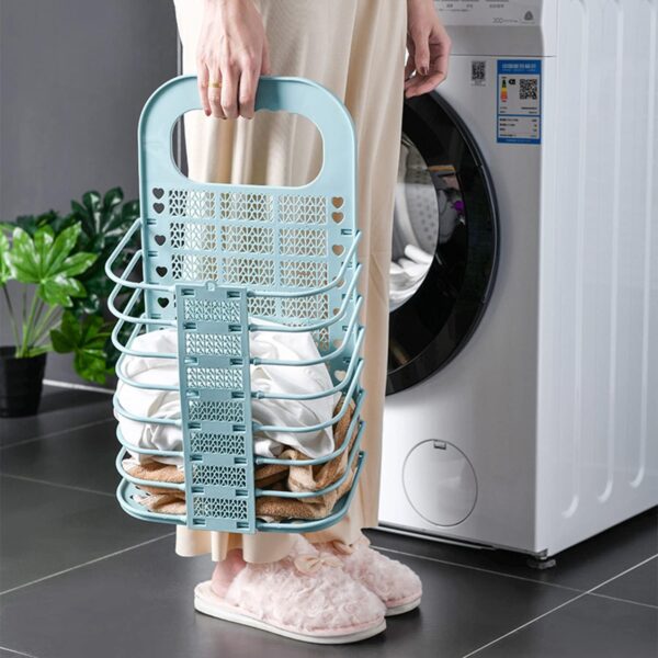 Collapsible Laundry Basket – Hanging Plastic Hamper with Handle for Dorm, Home & Small Spaces (White) - Image 4